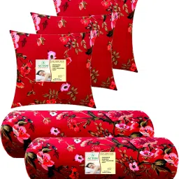 Combo Set Of 3 Cushion And 2 Microfibre Floral Bolster Pack of 5-image-117