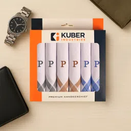 KUBER INDUSTRIES 6 Pcs Monogram Letter (P) Border White Handkerchief for Men Cotton | White ["White"] Handkerchief-picture-22