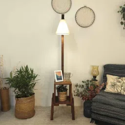 symplify Gerard Wooden Shelf Floor Lamp with Wooden Shade & Brown Base-picture-1