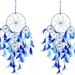 Dream Catcher Combo, Wall Hangings, Home Decor, Handmade Dreamcatcher for Bedroom, Balcony, Garden, Party, Cafe, Ring Beaded Blue Feathers(Pack of 2) Iron Dream Catcher-image-22