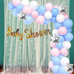 Baby Shower Balloons Decoration Set with Net Curtain and LED Lights-93