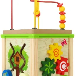little mind 5 In 1 Wooden Wisdom Activity Bead Maze Cube Shape Sorter image 2