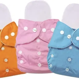 All New Kids Baby Daily Use Multicolour Cloth Button diaper With White Microfiber Insert (3 diaper +3 Insert) - S - M-4