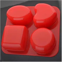 ebbstone Silicone Heart, Square, Rectangle, Oval Soap Moulds with 4 Cavity Red Silicone Ice Cube Tray image 2