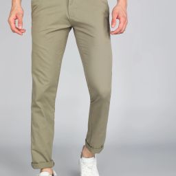 Men Slim Fit Light Green Pure Cotton Trousers-image-20