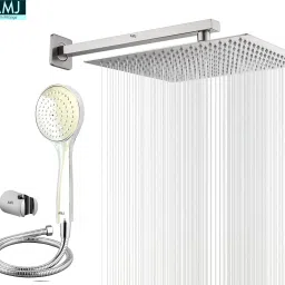 AMJ COMBO of SS304 UltraSlim High Pressure Rainfall Shower Head With Shower Fit Arm HandShower (ABS),SS304 1.5mtr Tube And Hook 8X8+18Inch Arm+HandShower Set)-picture-14
