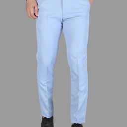 Men Slim Fit Light Blue Polyester Trousers-image-25