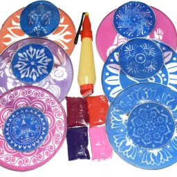 Combo of One Rangoli Pen + Four Rangoli Powder (4*50=200gm) + Six 8" + Six 4" ( Assorted) Rangoli Stencil-image-54