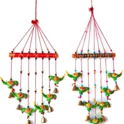 RAJ SHAI CRAFT Home Decoration Items PARROT Wind Chimes V safe combo set of 2 Home Decoration for Hall balcaney Wall/Door/Window Hanging ( 90 cm multicolour) Plastic Windchime-24
