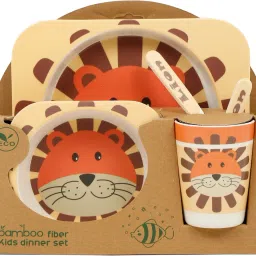 Bamboo Fiber Kids Feeding Set of 5 | Dinner Set For Kids | Lion Theme- Bamboo (Plate, Bowl, Cup, Spoon & Fork)-28