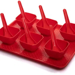 6 Piece Reusable Square Bowl Spoon and Tray Set, Perfect Serving Dish for Dips, Ice Cream| Snacks| and Candy Durable Hard Plastic| Includes 1 Tray 6 Bowls and 6 Spoons (Green) Tray, Bowl, Spoon Serving Set-17
