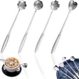 Stainless Steel Coffee Spoons Set 4Pcs 7 Inch Stirring Sakura Flower Dessert Stainless Steel Dessert Spoon Set-image-73