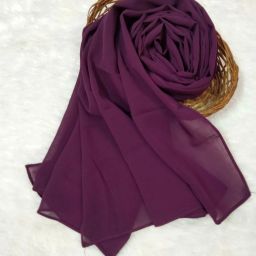 Solid Chiffon Women Purple Scarf, Stole-image-10