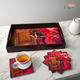 wooden serving tray with coaster SET OF 4 wooden tray for kitchen organizer Tray-picture-21