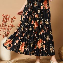 Women Floral Print A-line Gold Skirt-image-93
