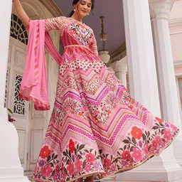 WISHFUL Ethnic Motifs Printed Sequinned Fit & Flare Maxi Ethnic Dress With Dupatta-23