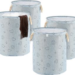 Jute, Polypropylene Pack of 4 Clothes/Storage Basket with Handles | GM-19-BLU | Cat Print - Blue Storage Basket-image-42
