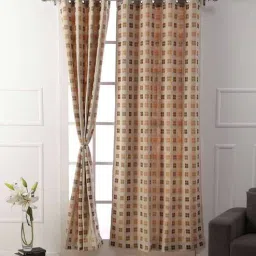 soumya Beige Cotton Geometric 9ft Light Filtering Eyelet 1 Pc Door Curtain-picture-22