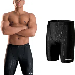 Mens Swimming Trunks Quick Dry Stretchy Polyester Compression Fit Swim Shorts Solid Men Trunk Black Swimsuit-image-54