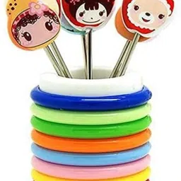 Vibrant Cartoon Fruit Fork Set with Colorful Rings Design Stainless Steel Fruit Fork Set-21