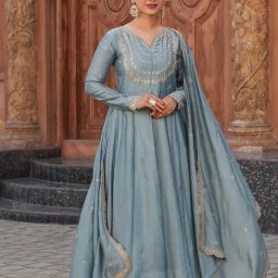 Embroidered Anarkali Kurta, Bottom & Dupatta Set-picture-1