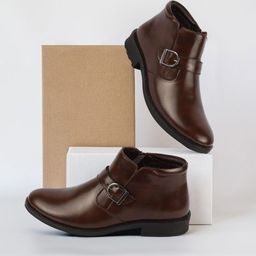 fausto Mid Top Buckle Design Side Zipper Single Strap Monk Boots For Men-picture-36