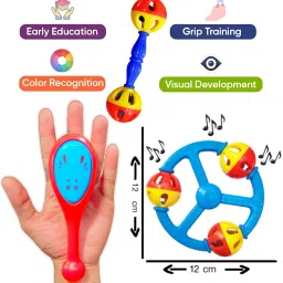 mini gifts Non Toxic Colorful Set of 5 Pcs Mix & Attractive Rattles & 4 Pcs Duck ChuChu Rattle image 2