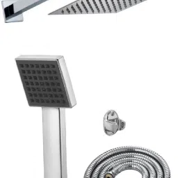 ANMEX 8X8 (8inch) Ultra Slim Rain Shower Head with 15inch Arm 	Plus TeleBlack Rain Spray Hand Shower with 1.5mtr SS Shower Tube and Wall Hook-image-86