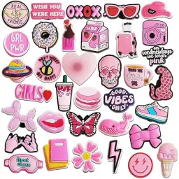 HANNEA Clog Slippers Charms Assorted Lovely Pink Clog Slipper Charms Shoe Lace-image-72