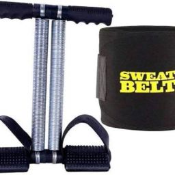 Black Double Steel Spring with Sweat Belt Size Free Fitness Accessory Kit Kit-5