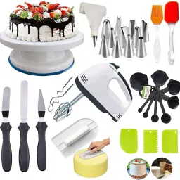 Cake decoration tools for cake baking 12 piece nozzles+ Set of spatula brush+ 3 pcs scrapper+ 10 piece measuring cup+ cake table+ 3 in 1 knife+ 7 speed machine Kitchen Tool Set-image-43