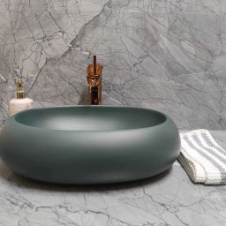 (49*35*14) CM NEW DESIGN EMERLAND GREEN MATT FINISH CERAMIC WASH BASIN / Table Top Basin-image-0
