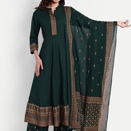 githaan Ethnic Motifs Printed Regular Anarkali Kurta & Trousers With Dupatta image 5