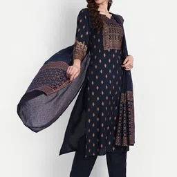 githaan Ethnic Motifs Printed Regular Anarkali Kurta & Trousers With Dupatta image 4