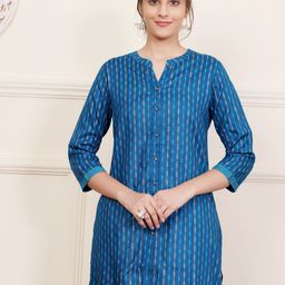SAVI Women Striped Mandarin Collar Ethnic Top-image-73