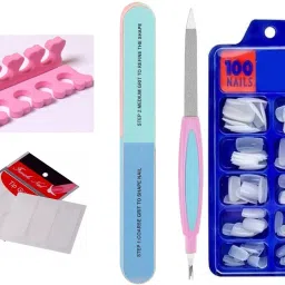 combo of nail art , 100 nail pcs, 2 nail filer, fingure stoper nail tip ( set of 5 items)-35