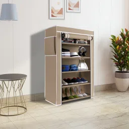 plastic Pipes & 5 Shelf Covered PP Collapsible Wardrobe-image-11
