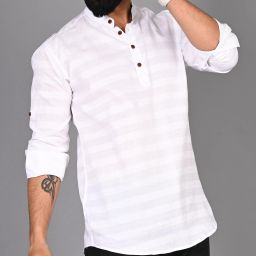 Men Slim Fit Solid Mandarin Collar Casual Shirt-image-16