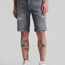 Jack & Jones Men Grey Washed Denim Shorts Technology-image-1