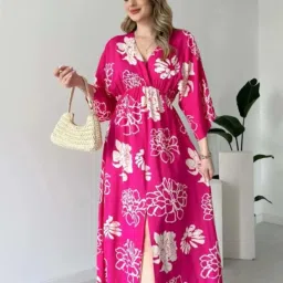 Women Fit and Flare Pink Midi/Calf Length Dress-image-78