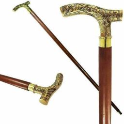 Vintage Wooden Walking Stick Cane With Victorian Designer Brass Walking Stick-image-20