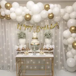 White and Gold HBD Combo Kit with white net Curtain and Light-11