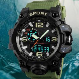 Green Dial 1155 Watch for Sporty Men Analog-Digital Watch - For Men Hybrid Green PU Sports Time Wear-image-80