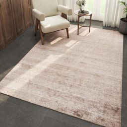 Beige Solid Wool and Bamboo Silk 5 ft X 8 ft Hand Woven Carpet-image-97
