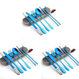 Blue Travel & Camping dinner set for Lunch, Fruit, Café, Desserts with Case Stainless Steel Cutlery Set-image-6