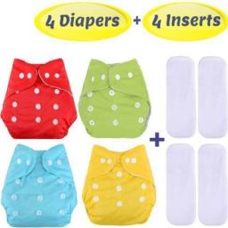 Washable Reusable Adjustable Cloth Diaper Nappy For New Born (4Diaper+4Insert Black)-33