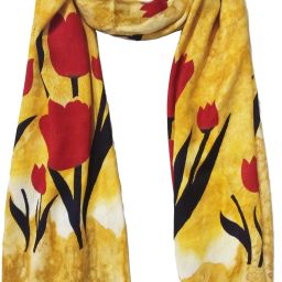Printed Satin Blend, Viscose Women Yellow Stole, Scarf, Fancy Scarf-image-24