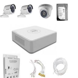 HIKVISION Hikvision 2 MP camera setup with 3 Camera, DVR, Power Supply, Hard Disk and Connectors Security Camera-image-64