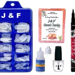 Artificial Nails With Glue & Top Coat Nail Paint , Chandan Soap , 36 Hours Eyeliner-6