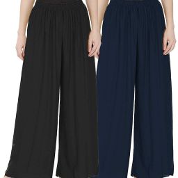 Pack of 2 Women Regular Fit Blue, Black Viscose Rayon Trousers-image-14